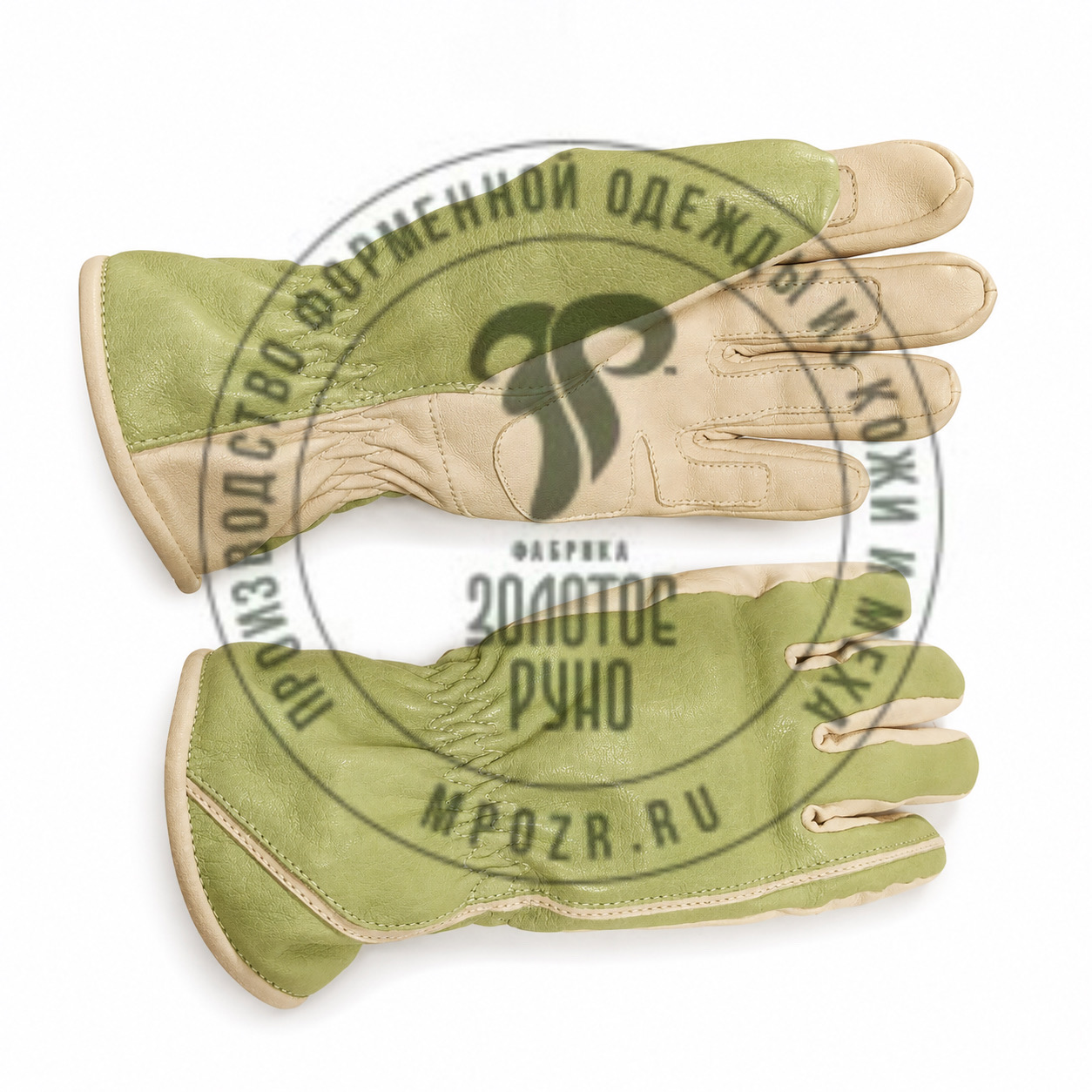 Перчатки зимние оливковые с бежевые вставки на ладонях  